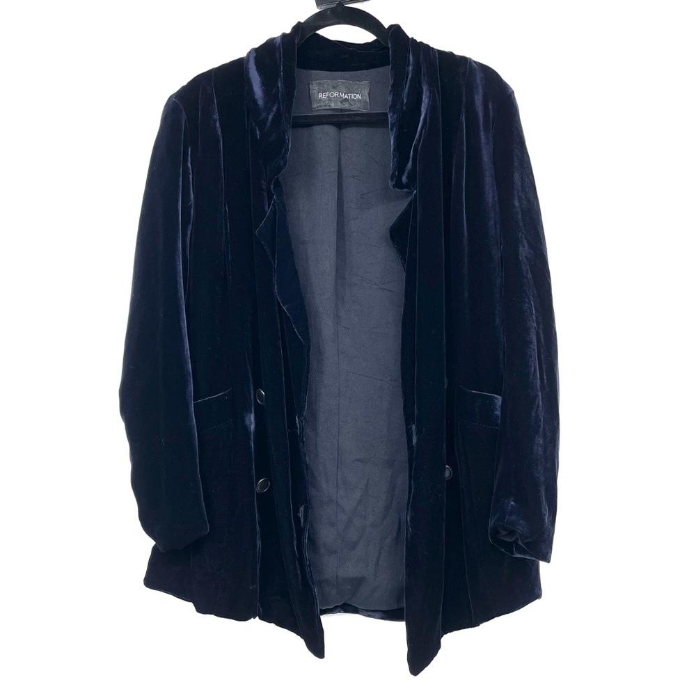 Reformation Navy Blue Velvet Blazer Jacket